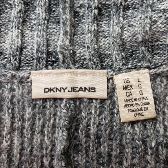 DKNY Jeans Belted Button Mid Weight Poncho Style Sweater Knit Cardigan L - Picture 7 of 8